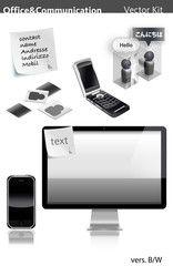 Office&communication B&W vector kit