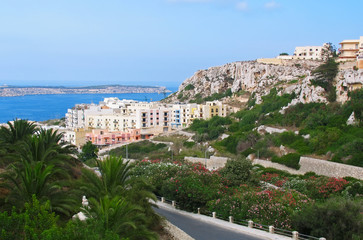 View to Melliha village and famous bay on Malta island