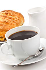 Breakfast: coffee and bun with cheese and spinach