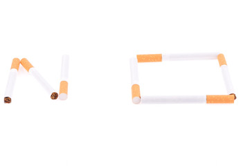 word NO made from cigarettes