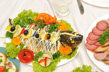 Holiday table full of tasty food