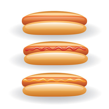 three kind of hotdog - with mustard, with ketchup