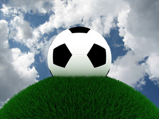 Football on grass against the sky. 3D