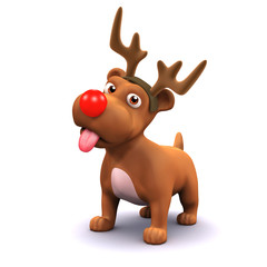 3d Small dog plays at being a reindeer
