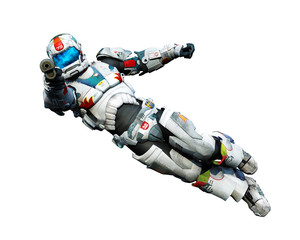 astronaut hero jumping with a gun