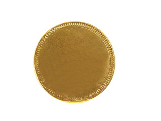 gold chocolate coin isolated on white background
