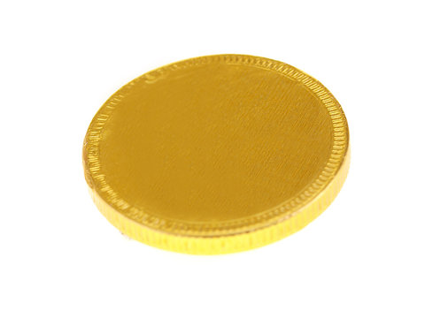 Gold Chocolate Coin Isolated On White Background