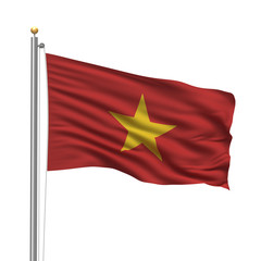 Flag of Vietnam waving in the wind in front of white