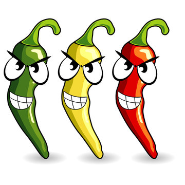 Funny mexican hot chili peppers isolated over white