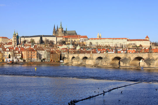 View on the Prague gothic Castle with the Charles Bridge
