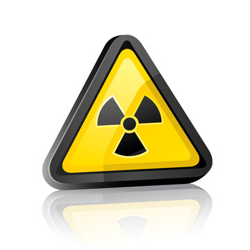 Three-dimensional Hazard warning sign with radiation symbol