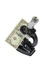 Microscope with dollar isolated on white background