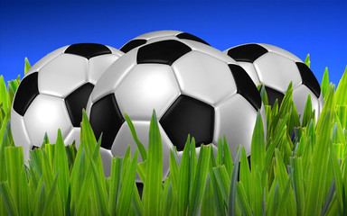 football on grass with blue background