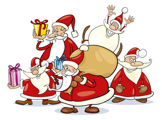 illustration of five funny santa clauses