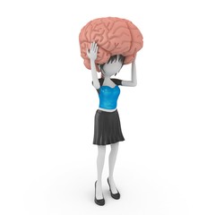 3d girl with brain model