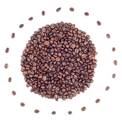 Sun made with coffee beans isolated on white