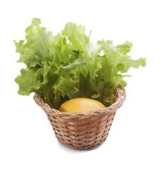 Lettuce and lemon in basket