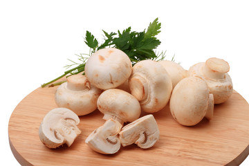 Field mushrooms on a cutting board