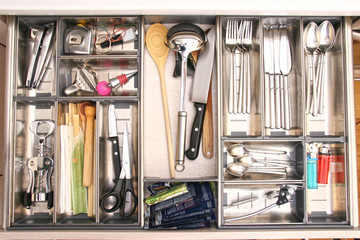 kitchen utensils drawer - obrazy, fototapety, plakaty