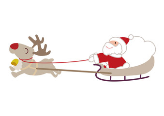 赤鼻のトナカイそりで走るサンタクロース