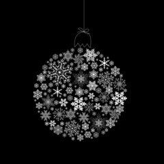 Fototapeta na wymiar White christmas ball on black background