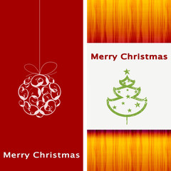 Red new year card with christmas ball and tree