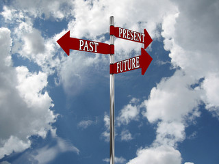 Pointer Past, Present and Future against the sky