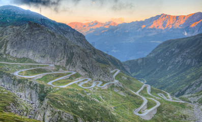 Old road with tight serpentines  of the St. Gotthard pass