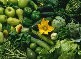 Crédence de cuisine en verre imprimé Légumes groupe de fruits et légumes verts