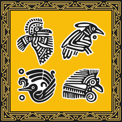 Set of ancient american indian patterns. Birds.