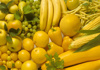 Display of yellow fruits and vegetables