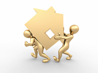 Men with home on white isolated background