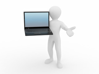 Man with laptop on white isolated background