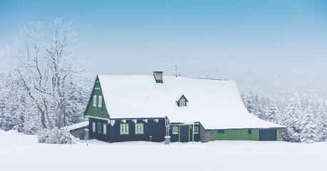 cottage in winter, Jizerske Mountains, Czech Republic