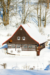 cottage in winter, Bartosovice in Orlicke Mountains, Czech Repub