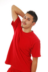 Man with hand behind head