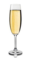 Champagne glass, white background.