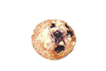 Blueberry muffin top on a white background