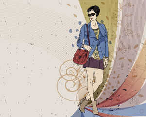 vector background with    a  fashion girl