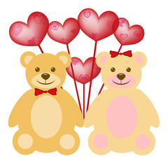 Valentine's Day Teddy Bear Couple with Red Balloons