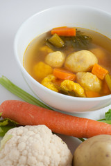 Vegetables and Soup on top