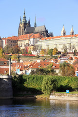 View on the autumn Prague gothic Castle above River Vltava