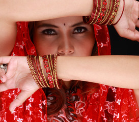 Beautiful Eastern girl with black veil on face