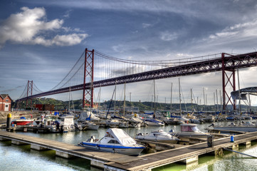 Boats by The 25 de Abril Bridge, Lisbon, Portugal