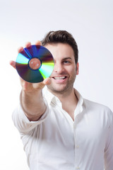 man holding a cd