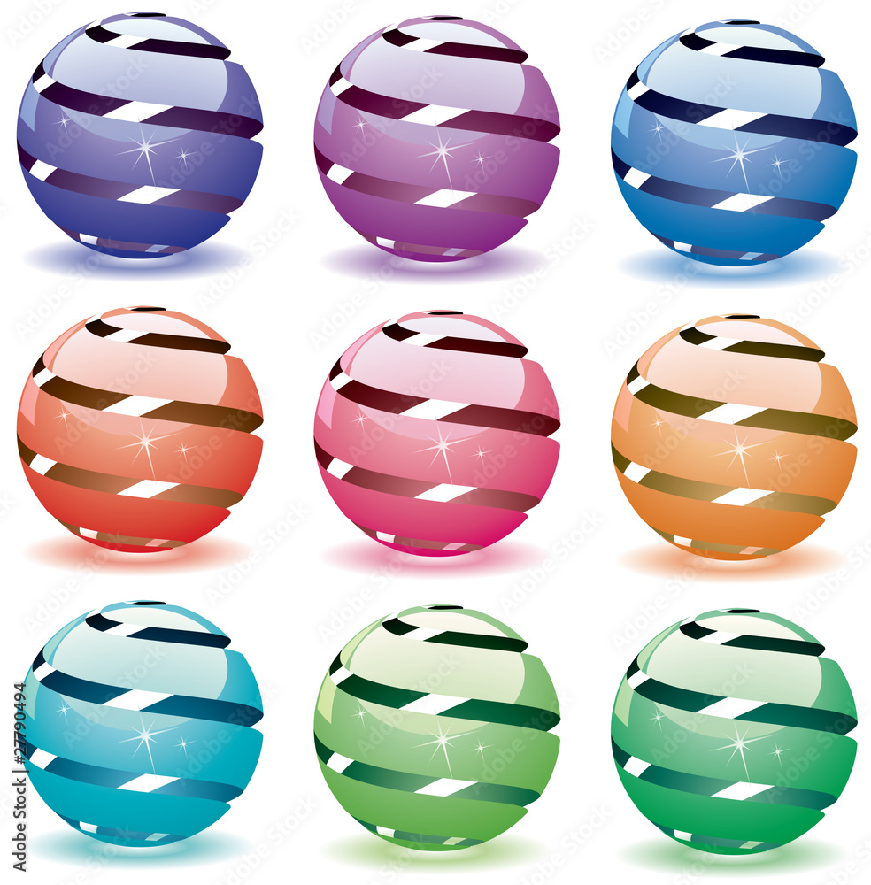 Poster vector set of 3d shiny globes of different colors