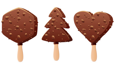 vector set of chocolate popsicles of various shapes