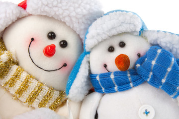 Happy smiling snowman couple