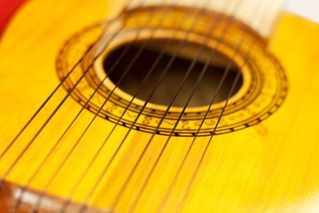 Obraz premium Charango, sound hole of stringed acoustic instrument