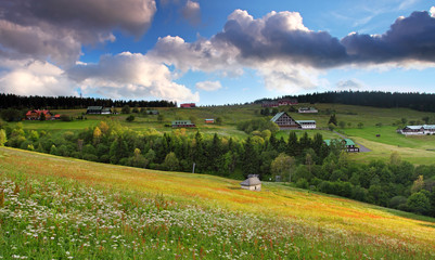 Beautiful landscape of a mountain relief of Krkonose